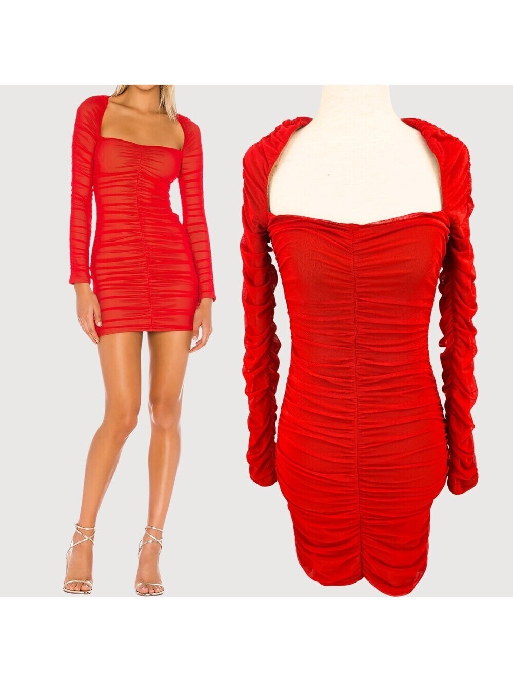 Michael Costello x REVOLVE Franky Ruched Mini Dress Red S